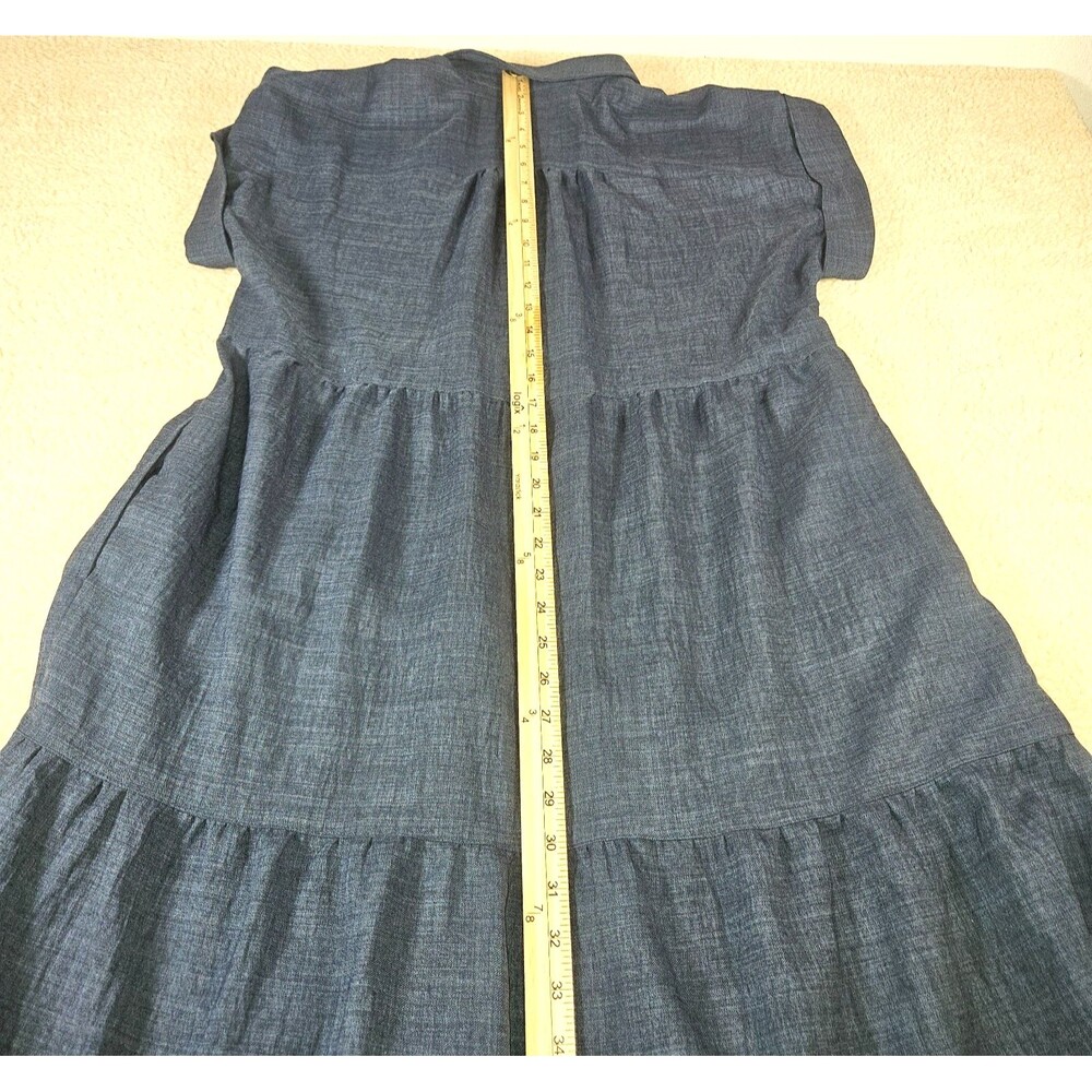 Max Studio London Dress Womens M Blue Tiered Dress Button Front - Picture 10 of 11
